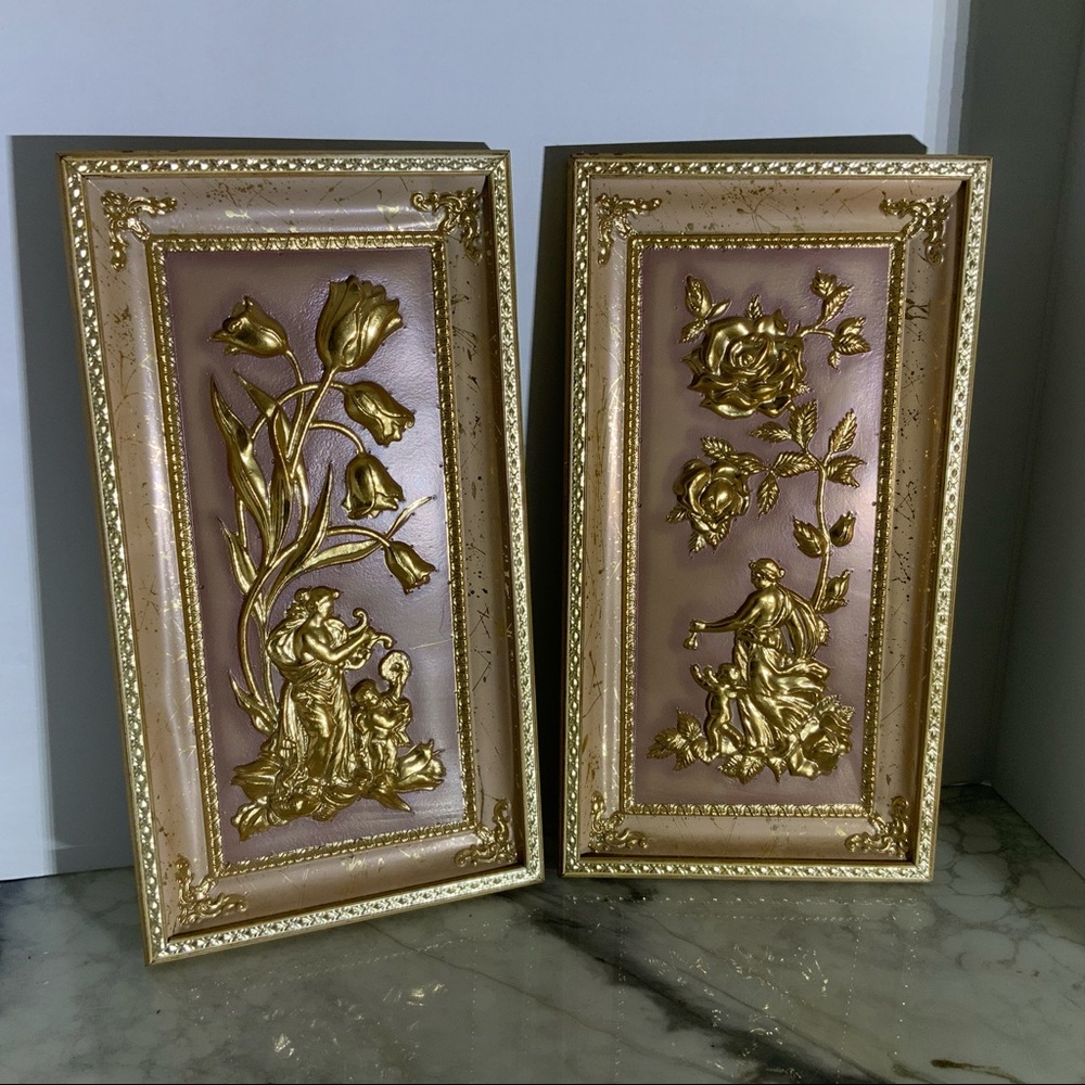 Vintage Gold & Mauve Wall Art Set